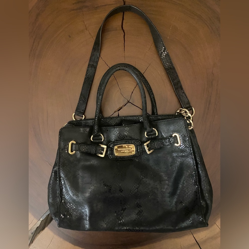 Michael Kors Tote /Large Shoulder /Crossbody bag/Black Suede leather Snake